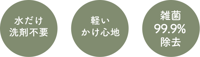 水だけ洗剤不要　軽いかけ心地　雑菌99.9%除去