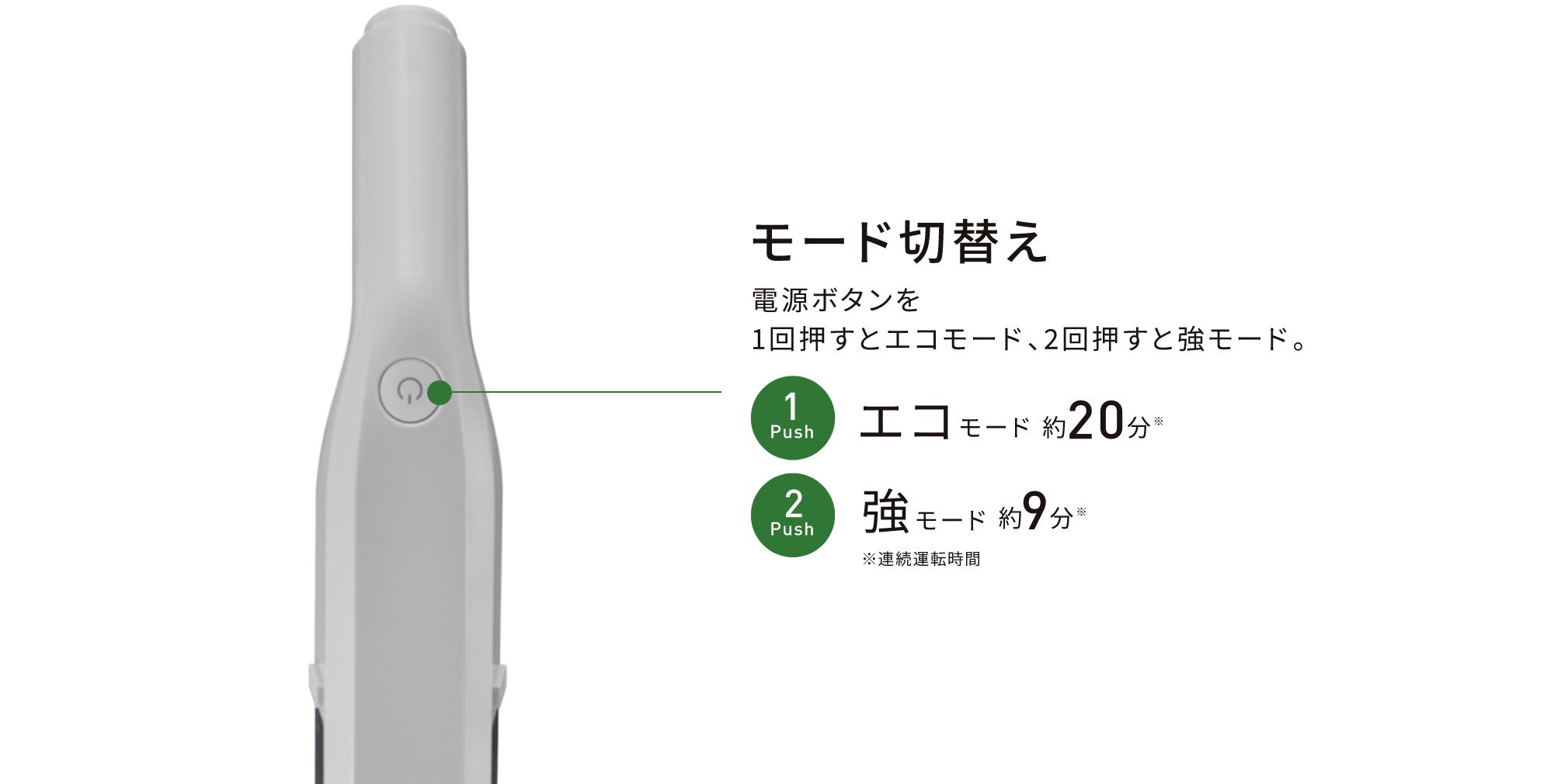 モード切替え - エコモード約20分、強モード約9分